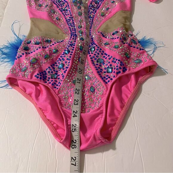 Glamour solo dance costume pink blue Feather rhinestone embellished leotard SA - Picture 10 of 12